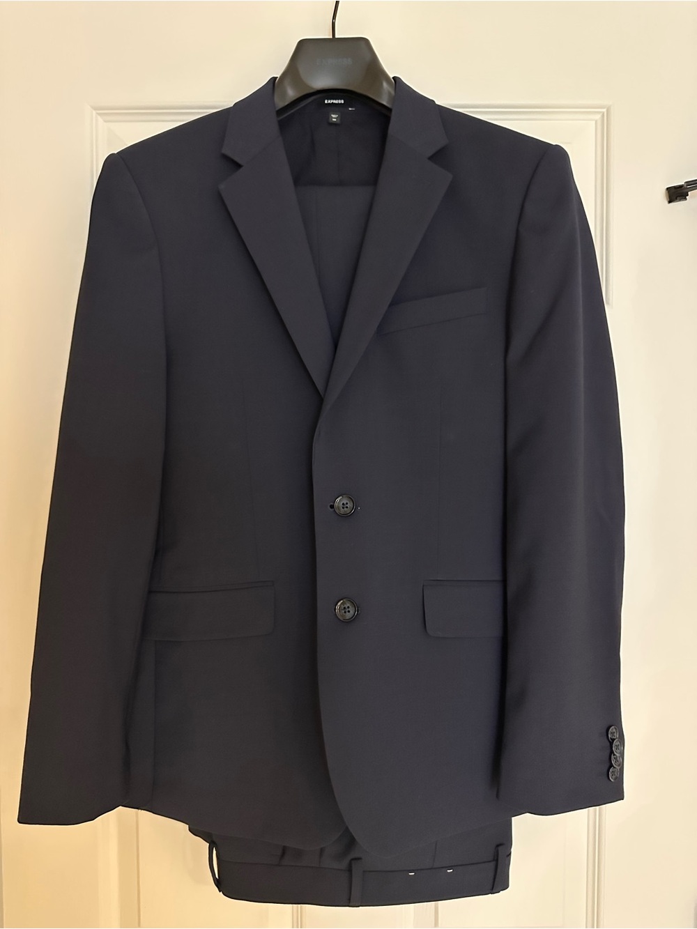 Express Men's Slim Navy Two-Button Suit- Classic Tailored Blazer